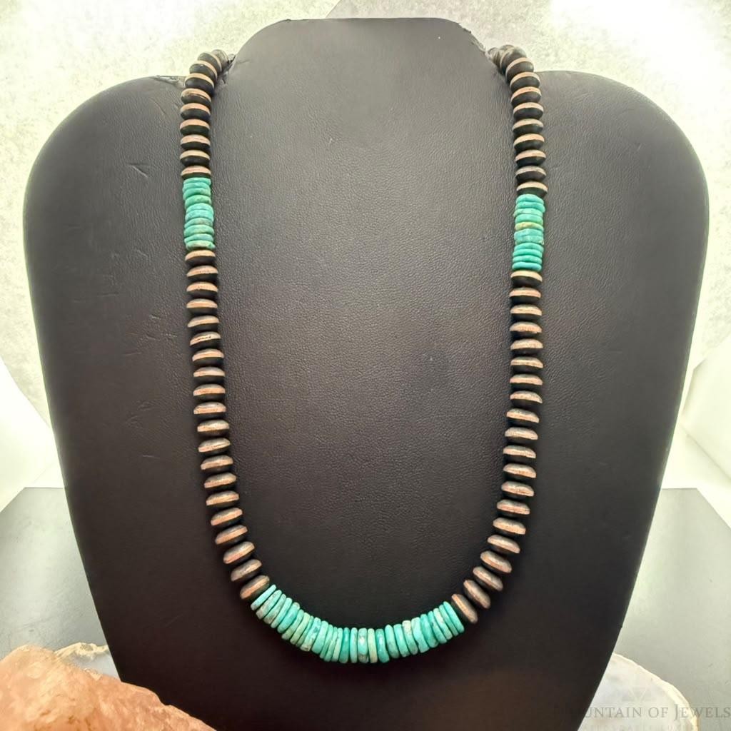Southwestern Style Turquoise & 8mm Copper Navajo Pearl Saucer 18"-20" Necklace For Women