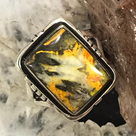 Native American Sterling Silver Bumblebee Jasper Mini Bar Ring Size 6.5 For Women
