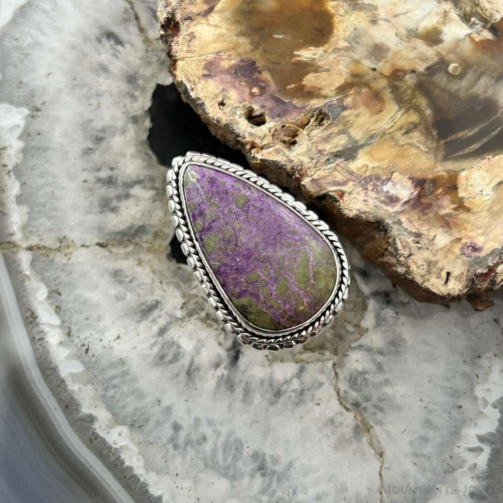 Sterling Silver Southwestern Style Teardrop Stichtite Ring Size 7 For Women