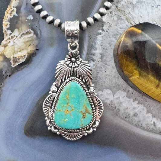 Sterling Silver Southwestern Style Large Turquoise Decorated Pendant For Women
