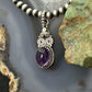 Sterling Silver Southwestern Style Oval Amethyst Decorated Charm/Pendant For Women