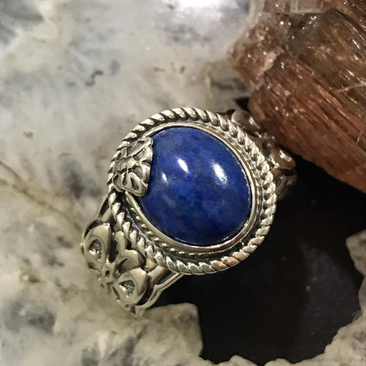 Carolyn Pollack Sterling Silver Oval Lapis Decorated Ring Size 9 For Women