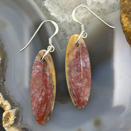 Sterling Silver Oval Plum Moss Agate Slab Dangle Earrings For Women #533