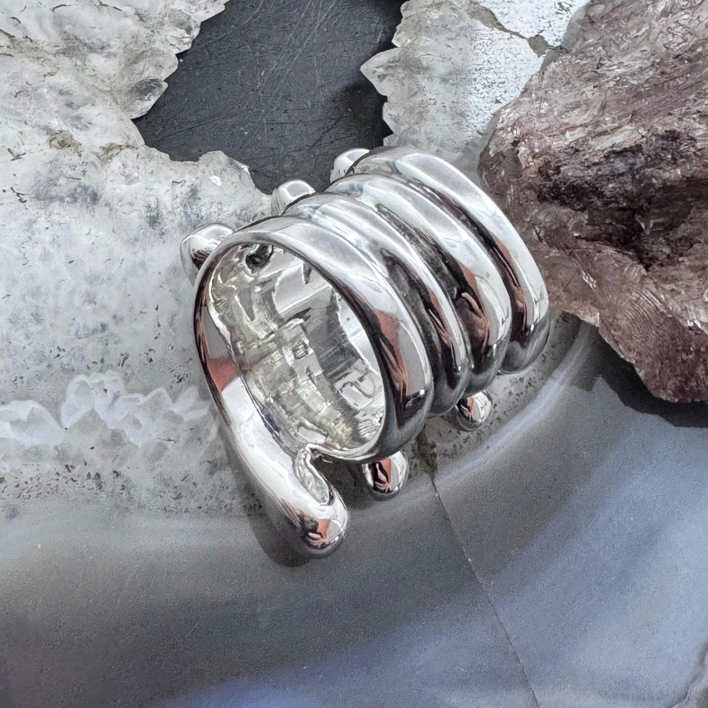 Sterling Silver Electroform Abstract Fashion Ring For Women, Taxco Mexico