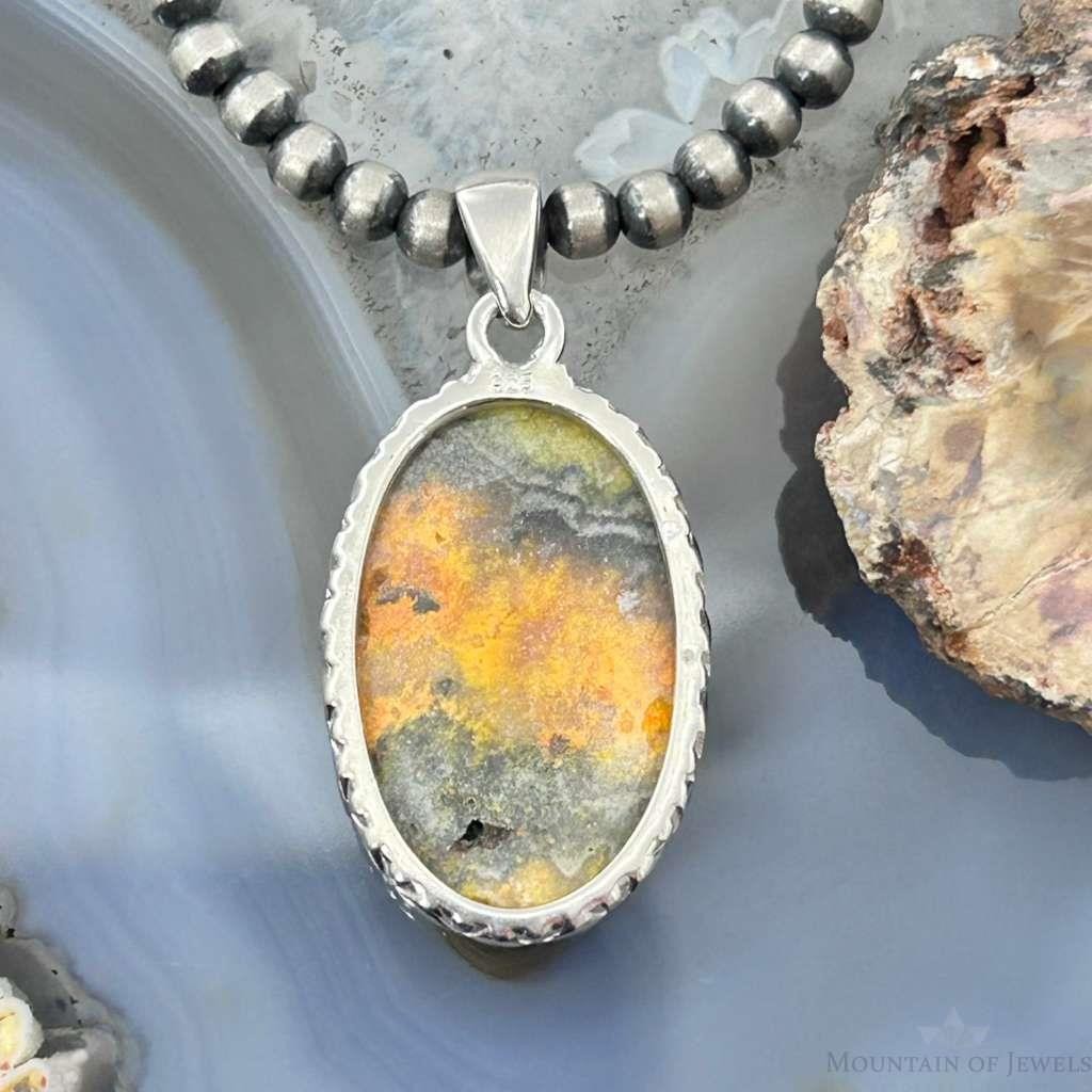 Sterling Silver Southwestern Style Oval Yellow Jasper Pendant For Women #4
