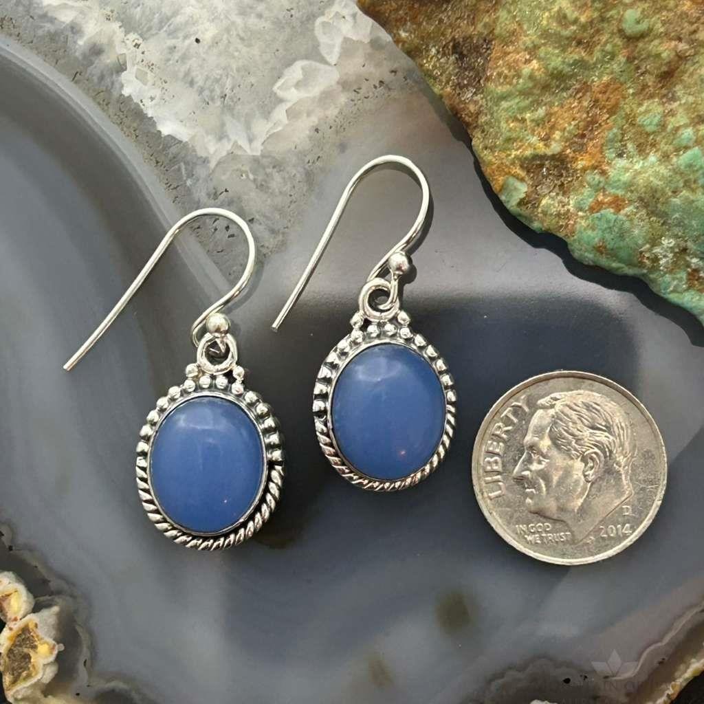 Sterling Silver Southwestern Style Periwinkel Chalcedony Dangle Earrings For Women