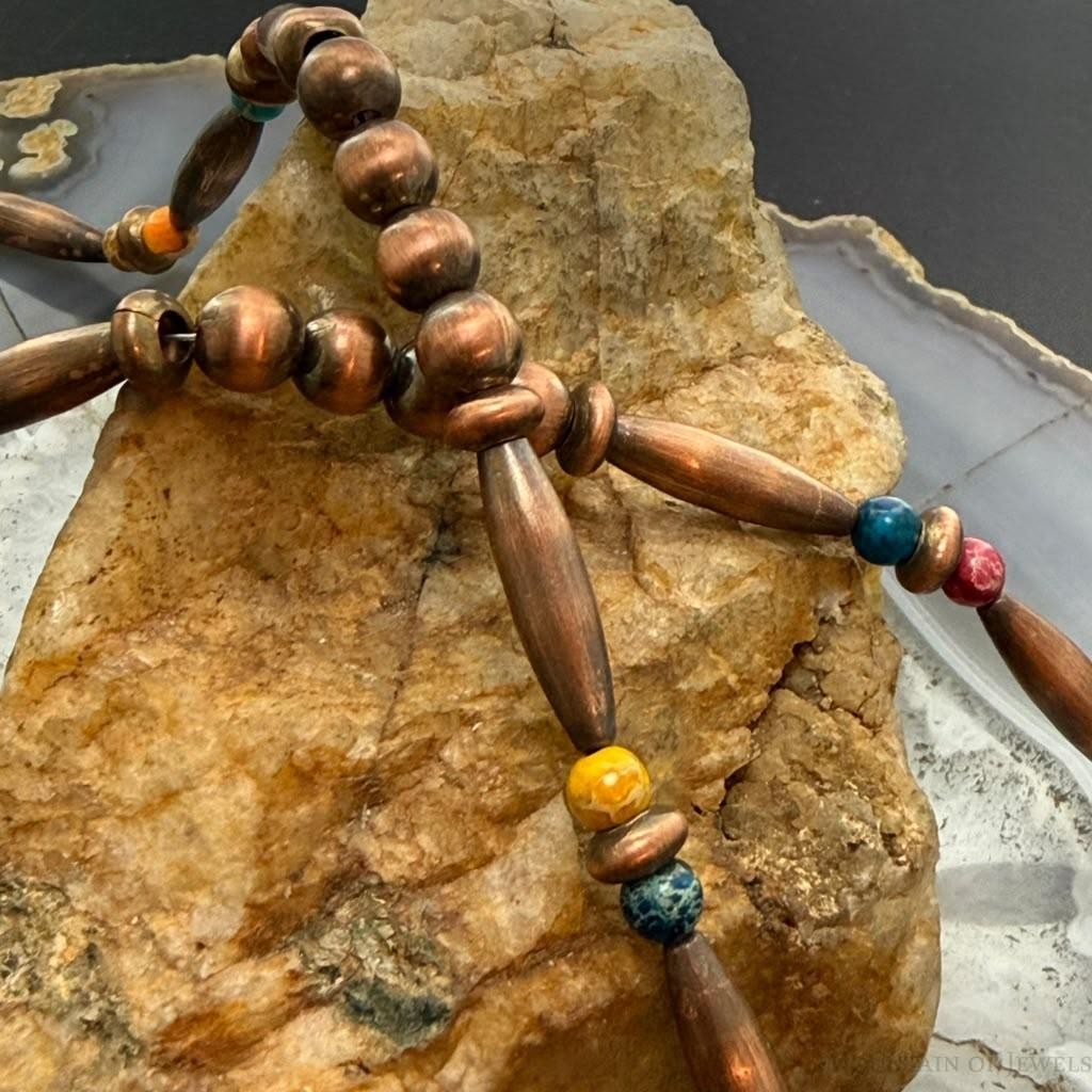 Copper Navajo Pearl Round & Cylinder w/Multi Color Sediment Jasper 18" Necklace For Women