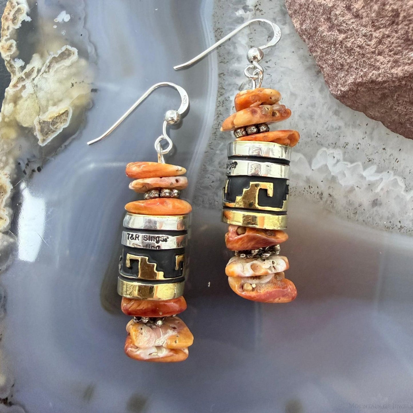 Tommy & Rosita Singer Sterling Silver Orange Spiny Oyster Beads Dangle Earrings For Women #1