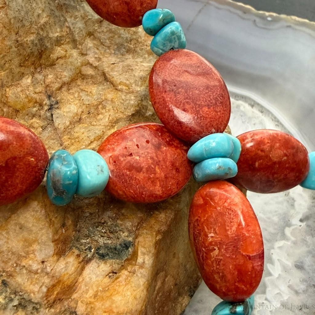 Carolyn Pollack Sterling Silver Turquoise &Coral Beads Decorated16"-19" Necklace For Women