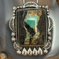 Sterling Silver Southwestern Style Rectangle Blackjack Turquoise Pendant For Women #1