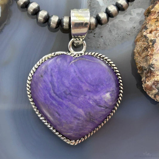 Sterling Silver Southwestern Style Charoite Heart Pendant For Women #1