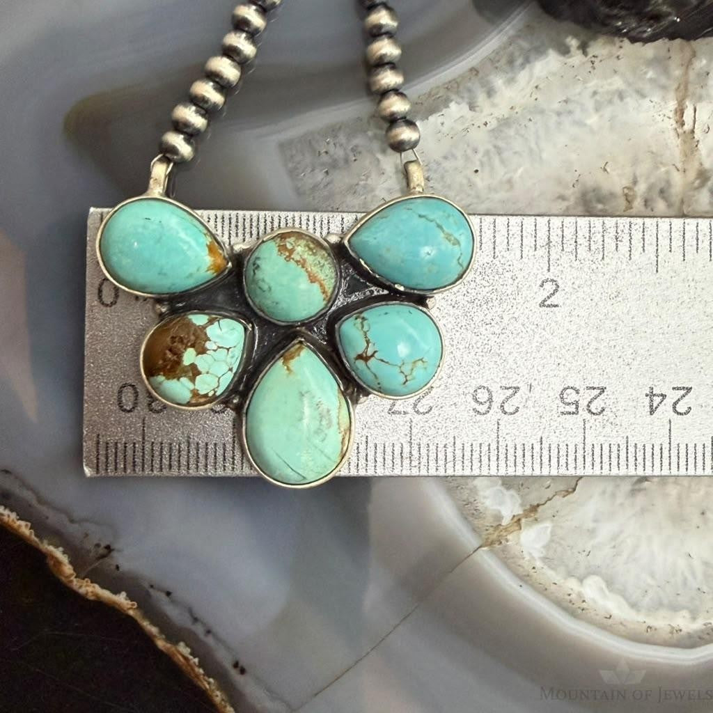 Sterling Silver Southwestern Style Turquoise #8 Cluster 23" Lariat Necklace For Women