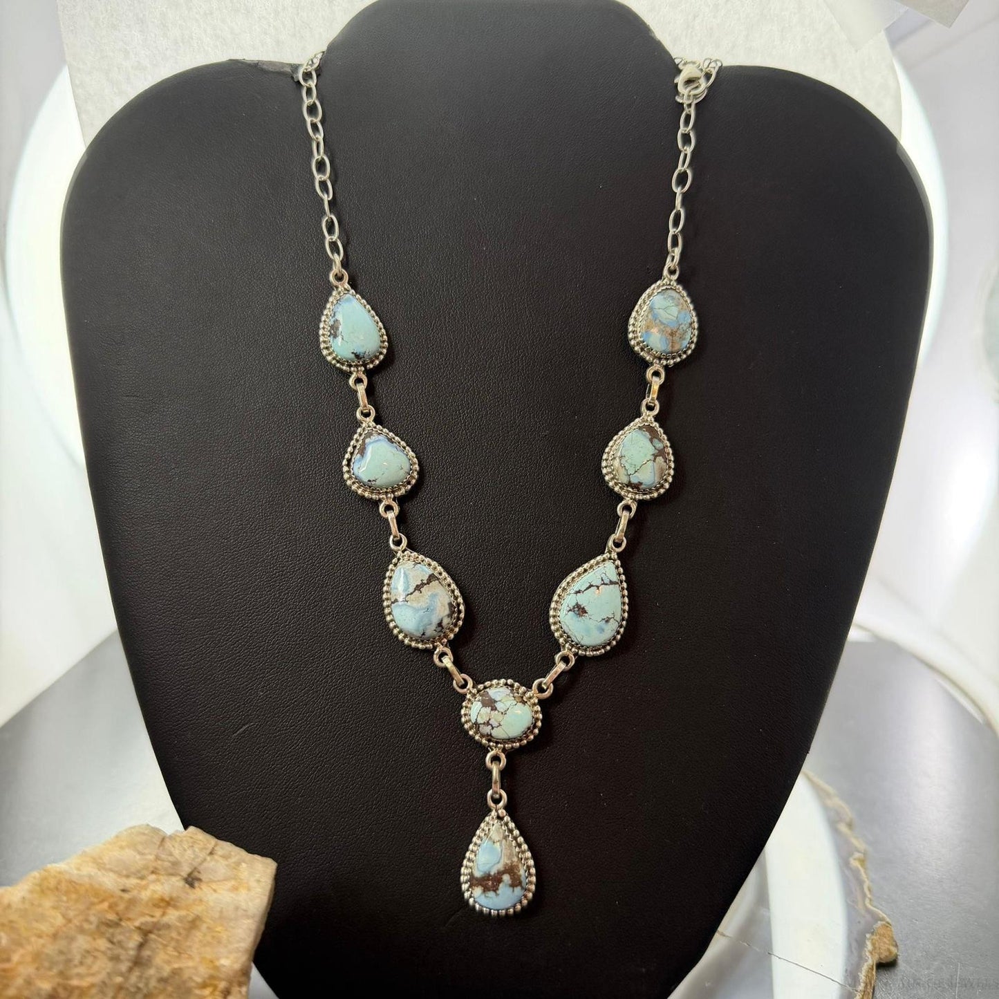 Sterling Silver Southwestern Style Golden Hill Turquoise Lariat 20" Necklace For Women