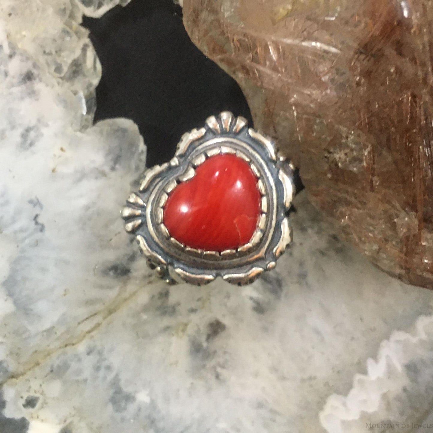 Carolyn Pollack Southwestern Style Sterling Silver Red Jasper Decorated Heart Ring For Women