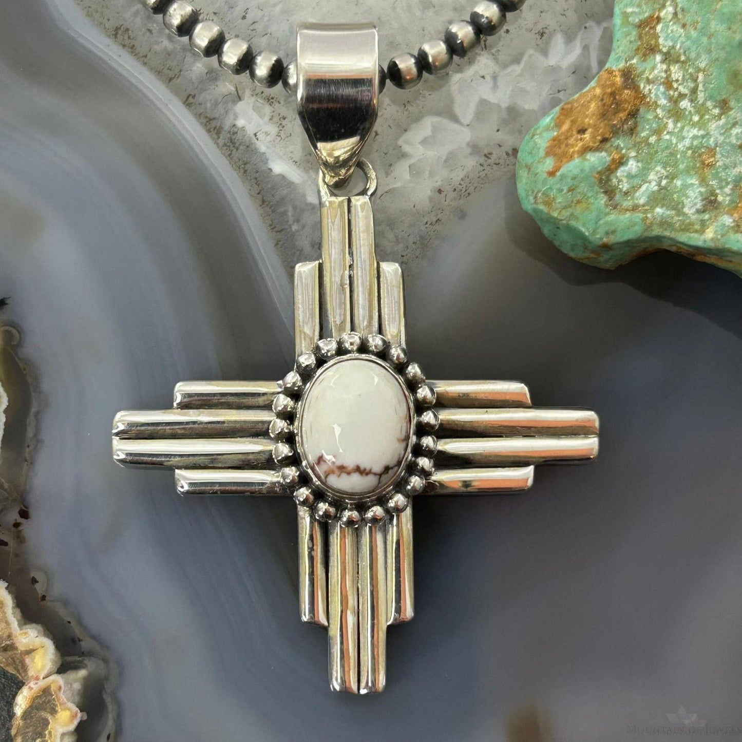 Sterling Silver Southwestern Style Oval Wild Horse Unisex Zia Pendant #1