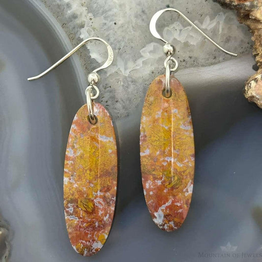 Sterling Silver Oval Plum Moss Agate Slab Dangle Earrings For Women #519