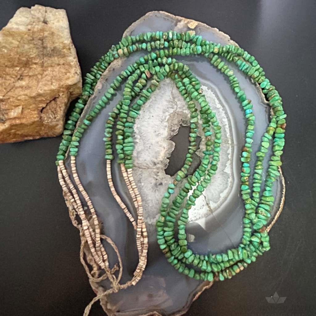 Vintage Native American 3 Strands Natural Turquoise Heishi Necklace For Women