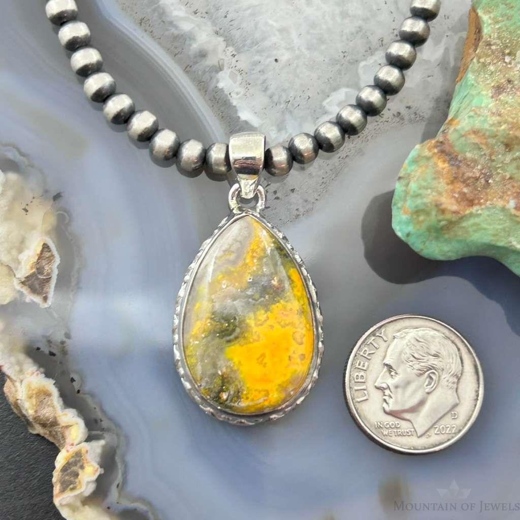 Sterling Silver Southwestern Style Teardrop Yellow Jasper Pendant For Women #2