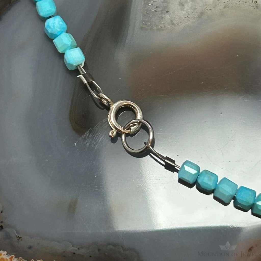 Sterling Silver 5mm Faceted Turquoise Beads 16" Necklace For Women