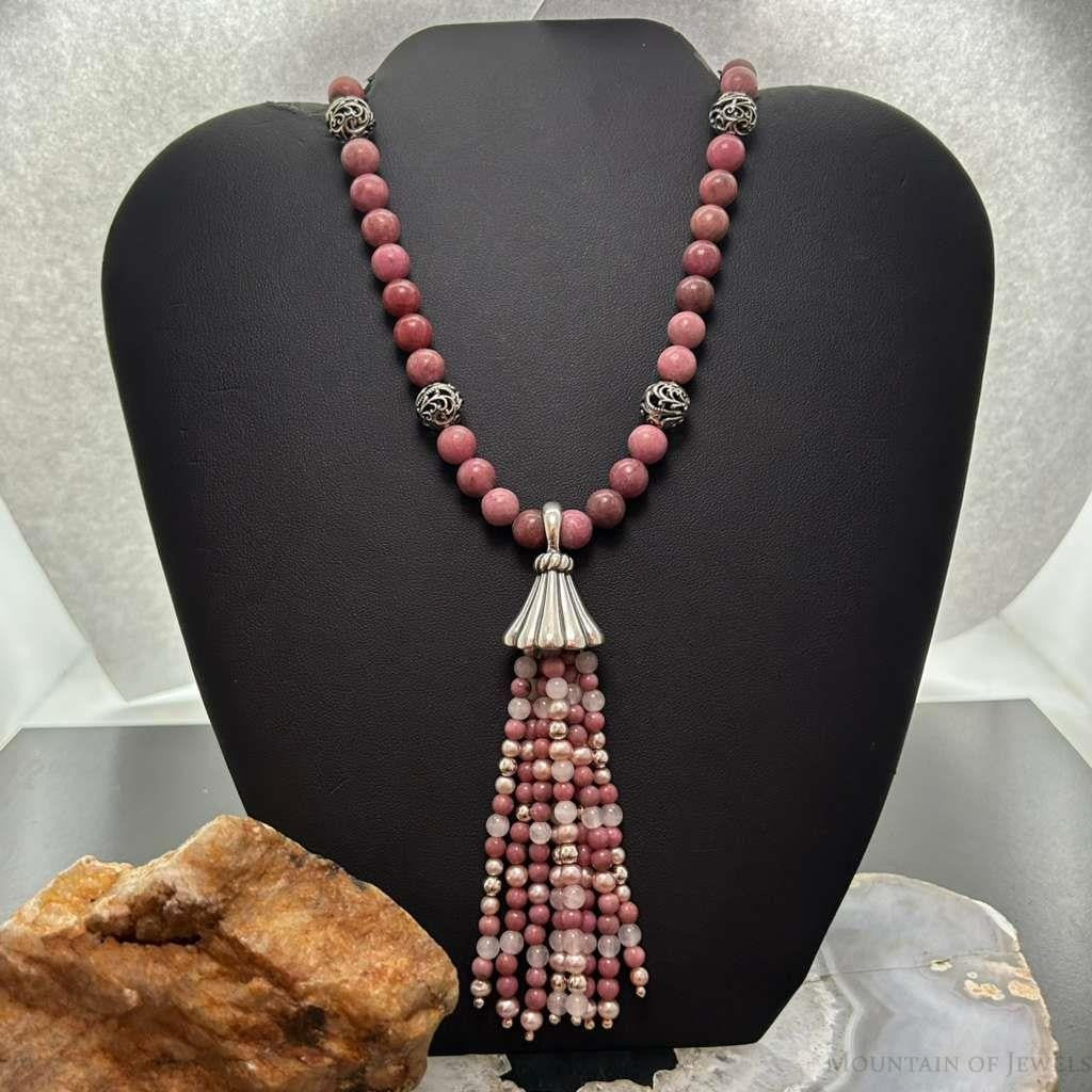 Carolyn Pollack Sterling Silver Rhodochrosite Beads & Swirl Beads w/Enhancer Necklace For Women