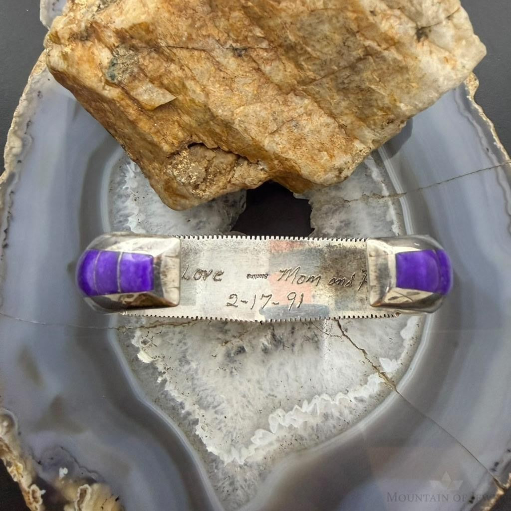 Vintage Native American Sterling Silver Sugilite & Opal Inlay Bracelet For Women