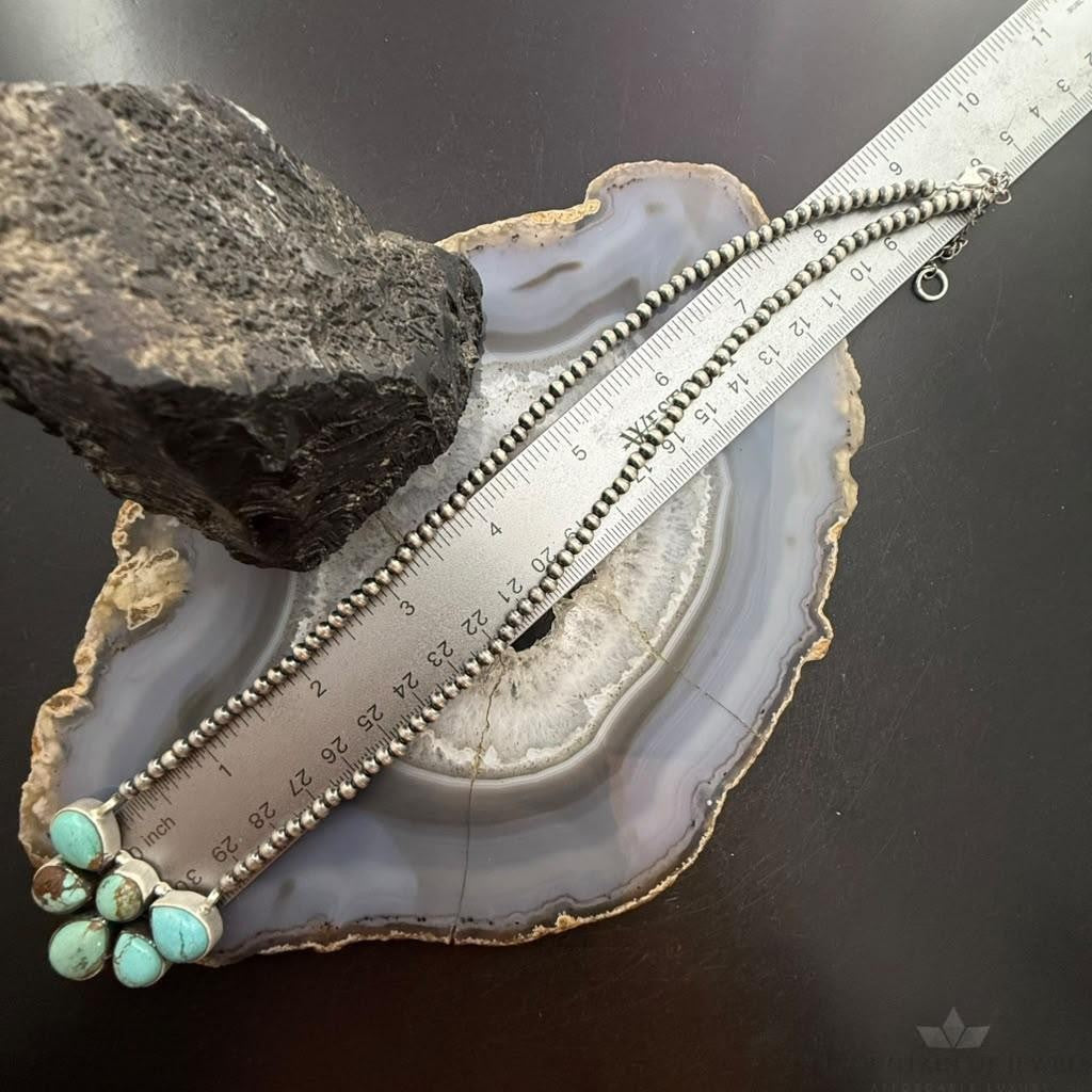 Sterling Silver Southwestern Style Turquoise #8 Cluster 23" Lariat Necklace For Women