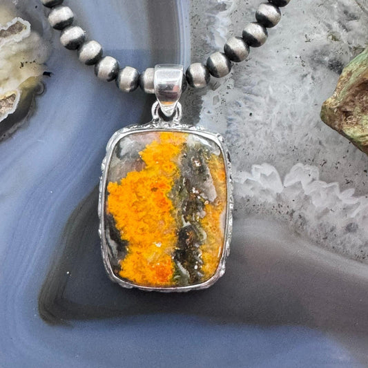 Sterling Silver Southwestern Style Rectangle Eclipse Jasper Pendant For Women
