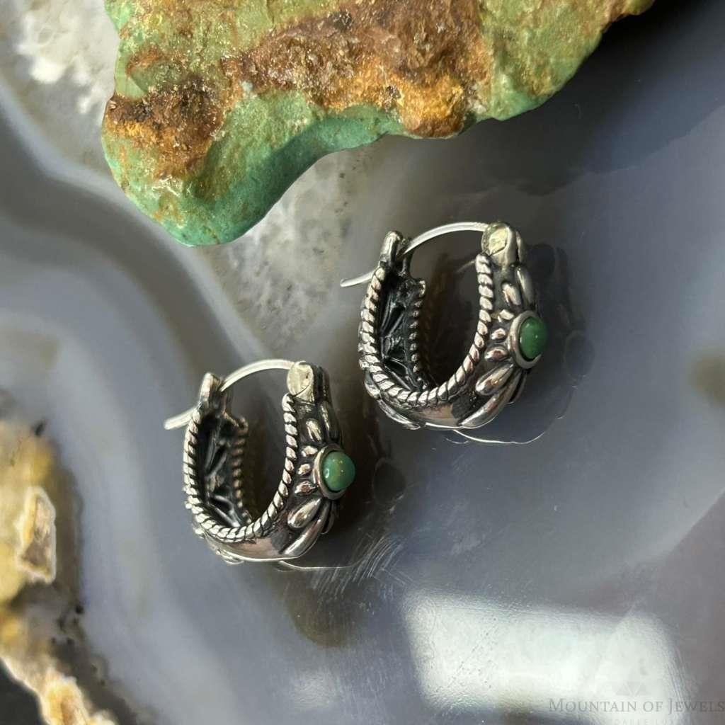 Carolyn Pollack Sterling Silver Round Green Turquoise Hoop Earrings For Women