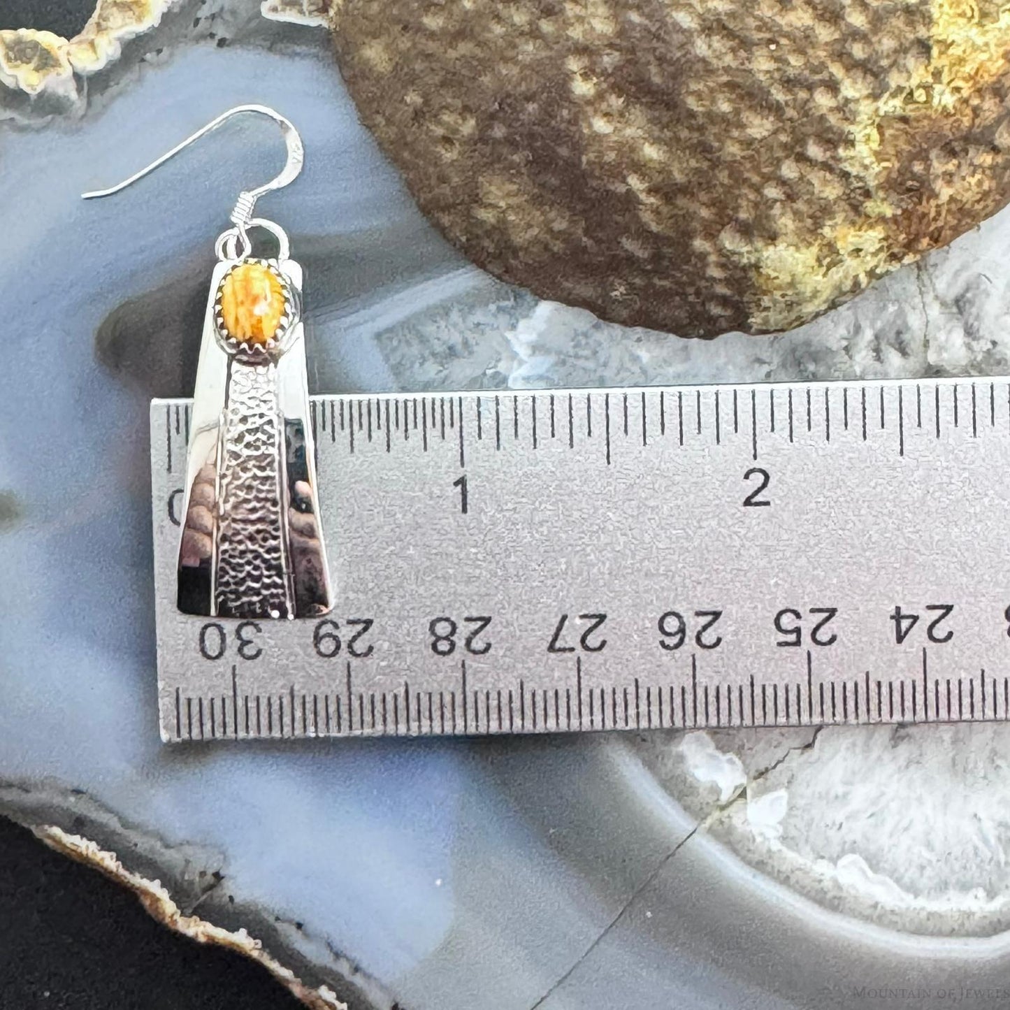 Michael Nez Sterling Silver Orange Spiny Oyster Mountain Ride Dangle Earrings For Women