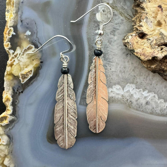 Anthony Gatewood Sterling Silver & Onyx Bead Feather Dangle Earrings For Women