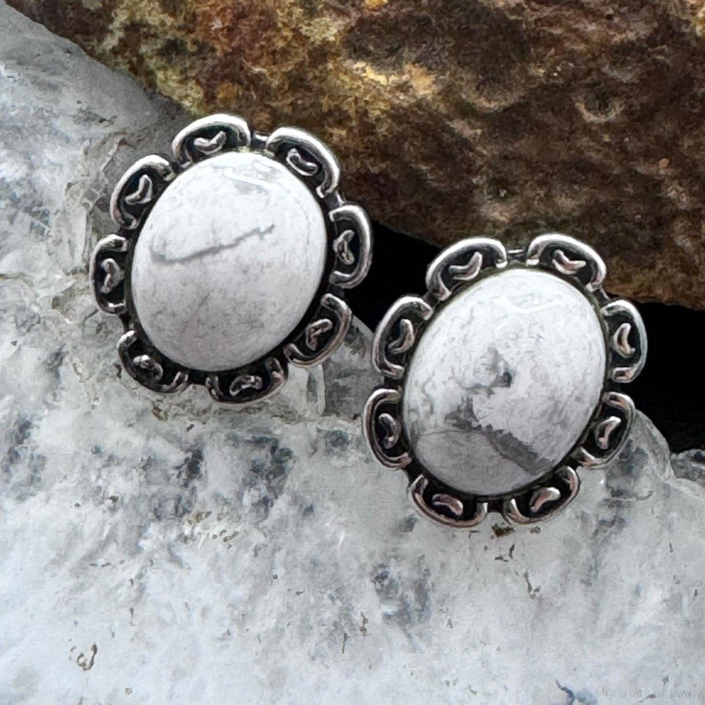 Carolyn Pollack Sterling Silver Oval Howlite Decorated Stud Earrings For Women