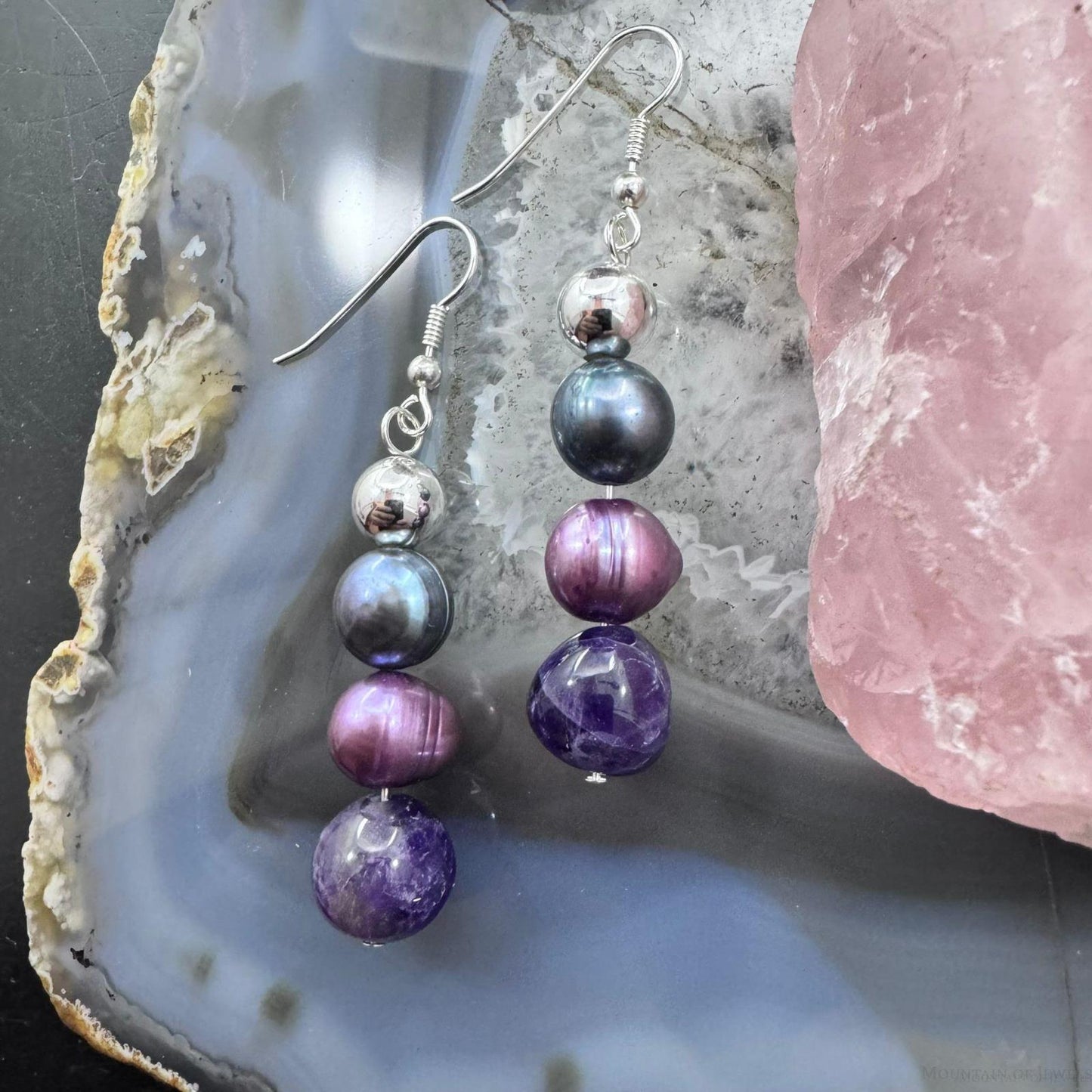 Carolyn Pollack Sterling Silver Amethyst & Freshwater Pearl Dangle Earrings For Women