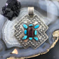 Shawn Cayatineto Native American Sterling Turquoise and Spiny Oyster Uni Pendant