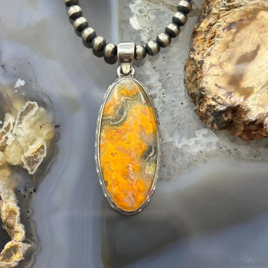 Sterling Silver Southwestern Style Oval Bumblebee Jasper Pendant For Women