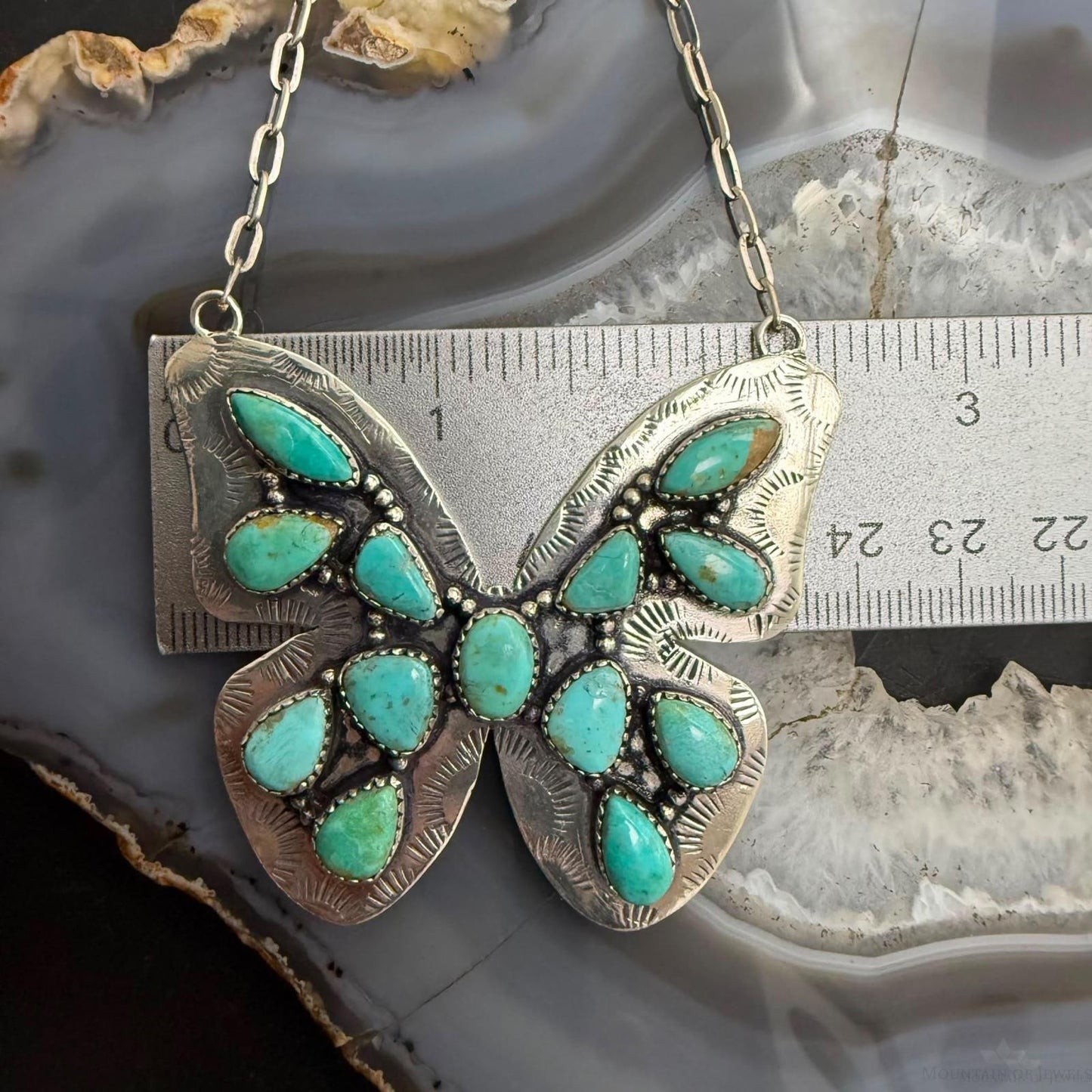 Sterling Silver Southwestern Style Kingman Turquoise Butterfly Pendant 20" Necklace For Women