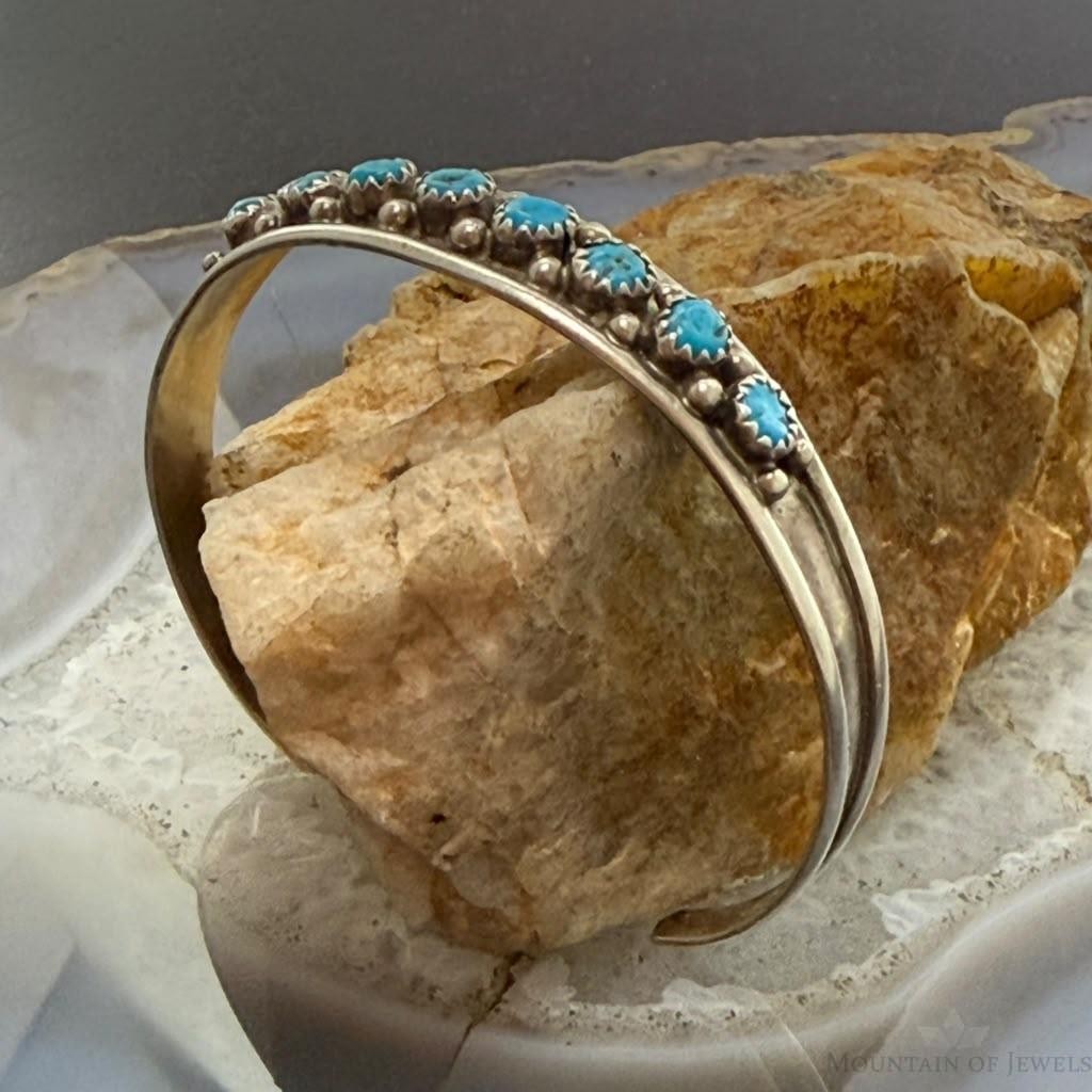 Elton Cadman Native American Sterling Silver Turquoise Single Row Bracelet For Women
