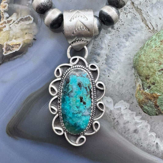 Sterling Silver Southwestern Style Oval Turquoise Decorated Pendant For Women