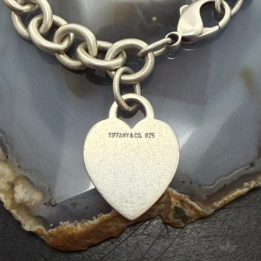 Tiffany & Co. Sterling Silver Link Chain Bracelet with Heart For Women 6.75"