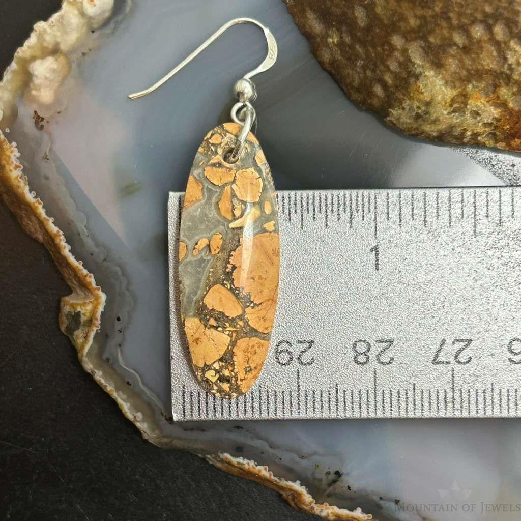 Sterling Silver Oval Maligano Jasper Slab Dangle Earrings For Women #511