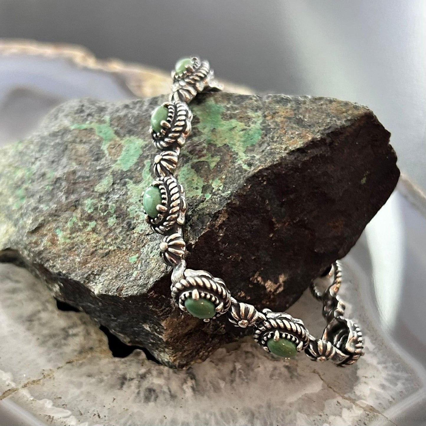 Carolyn Pollack Sterling Green Turquoise Decorated 7" Link Bracelet For Women