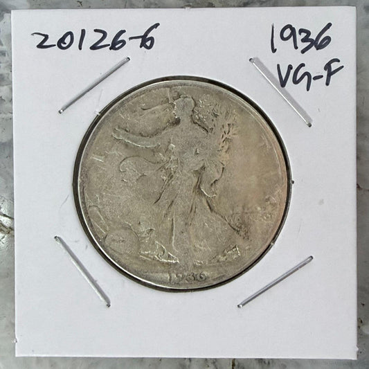 1936 US Walking Liberty Half Dollar 90% Silver VG-F #20126-6