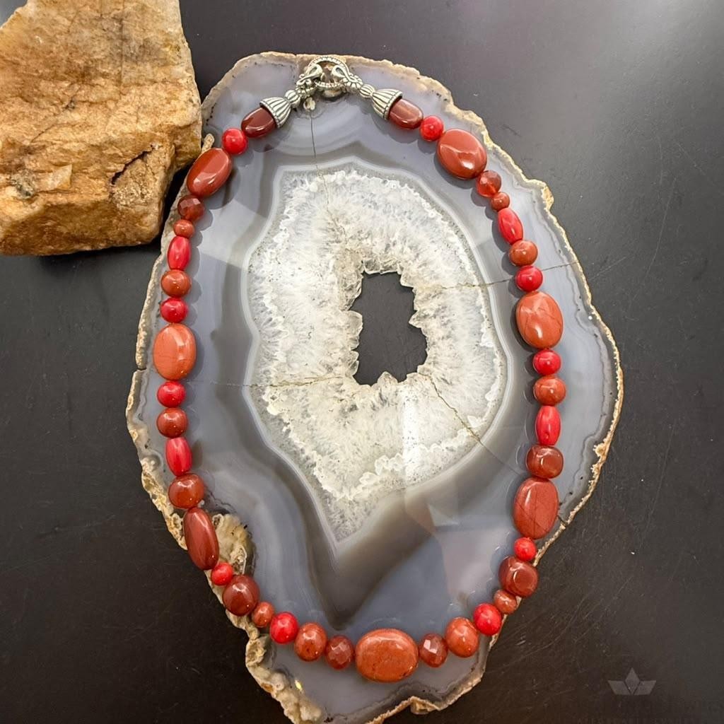 Carolyn Pollack Sterling Silver Coral, Carnelian, Red Jasper Beads 17"-20" Necklace For Women