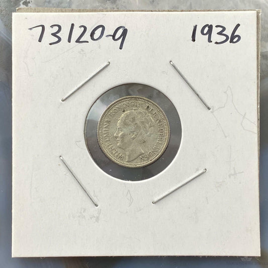1936 10 Cent Netherlands Queen Wilhelmina I Silver Collectible Coin #73120-9