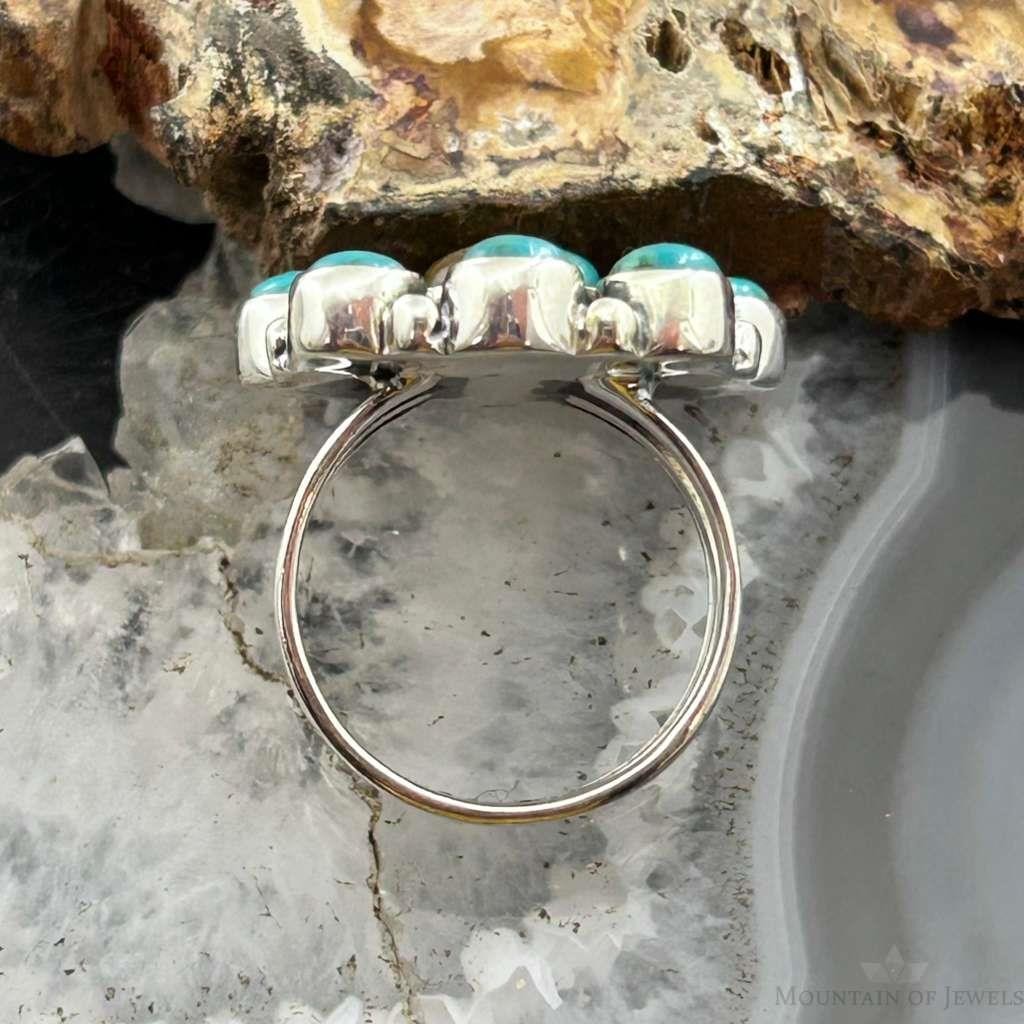Sterling Silver Southwestern Style Mohave Turquoise Cluster Ring Size 7.5 For Women
