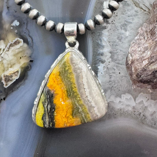 Sterling Silver Southwestern Style Triangle Eclipse Jasper Pendant For Women