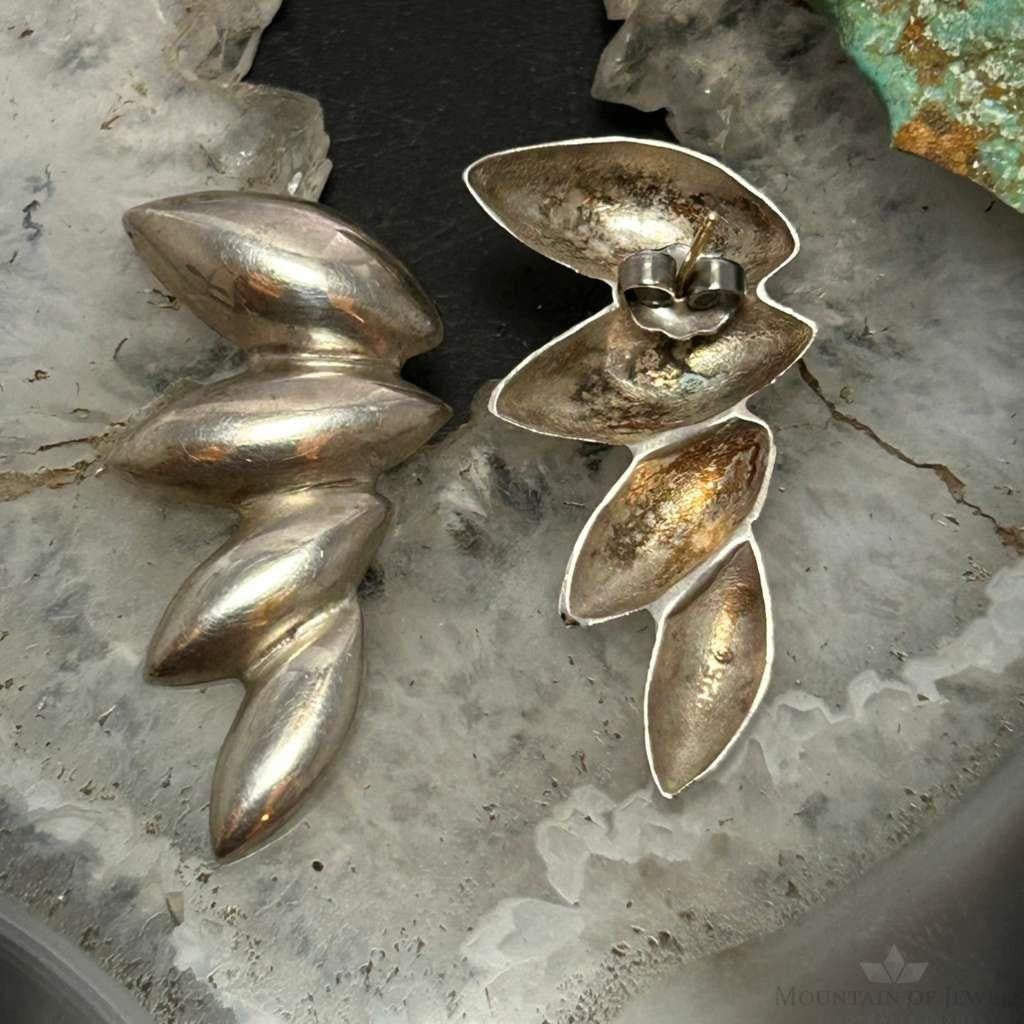 Vintage Sterling Silver Leaf style Fashion Post Earrings For Women