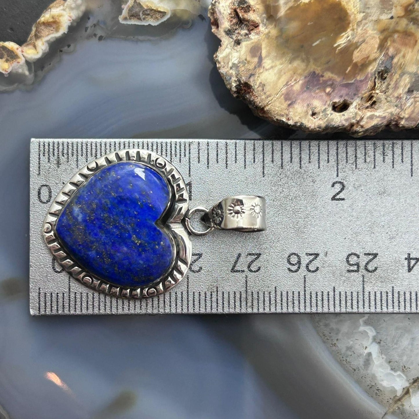 Sterling Silver Southwestern Style Lapis Heart Decorated Pendant For Women