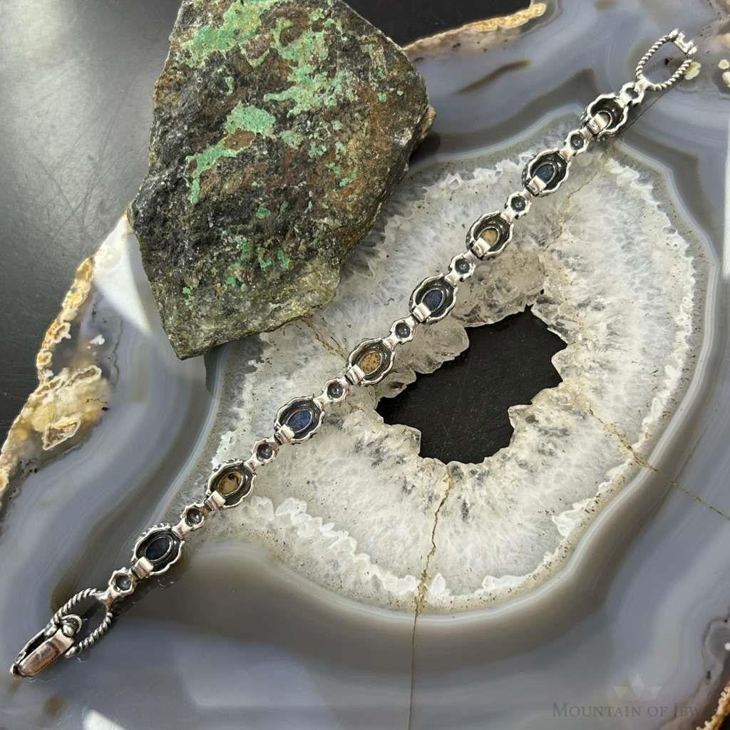 Carolyn Pollack Sterling Silver Picture Jasper & Lapis Link Bracelet For Women