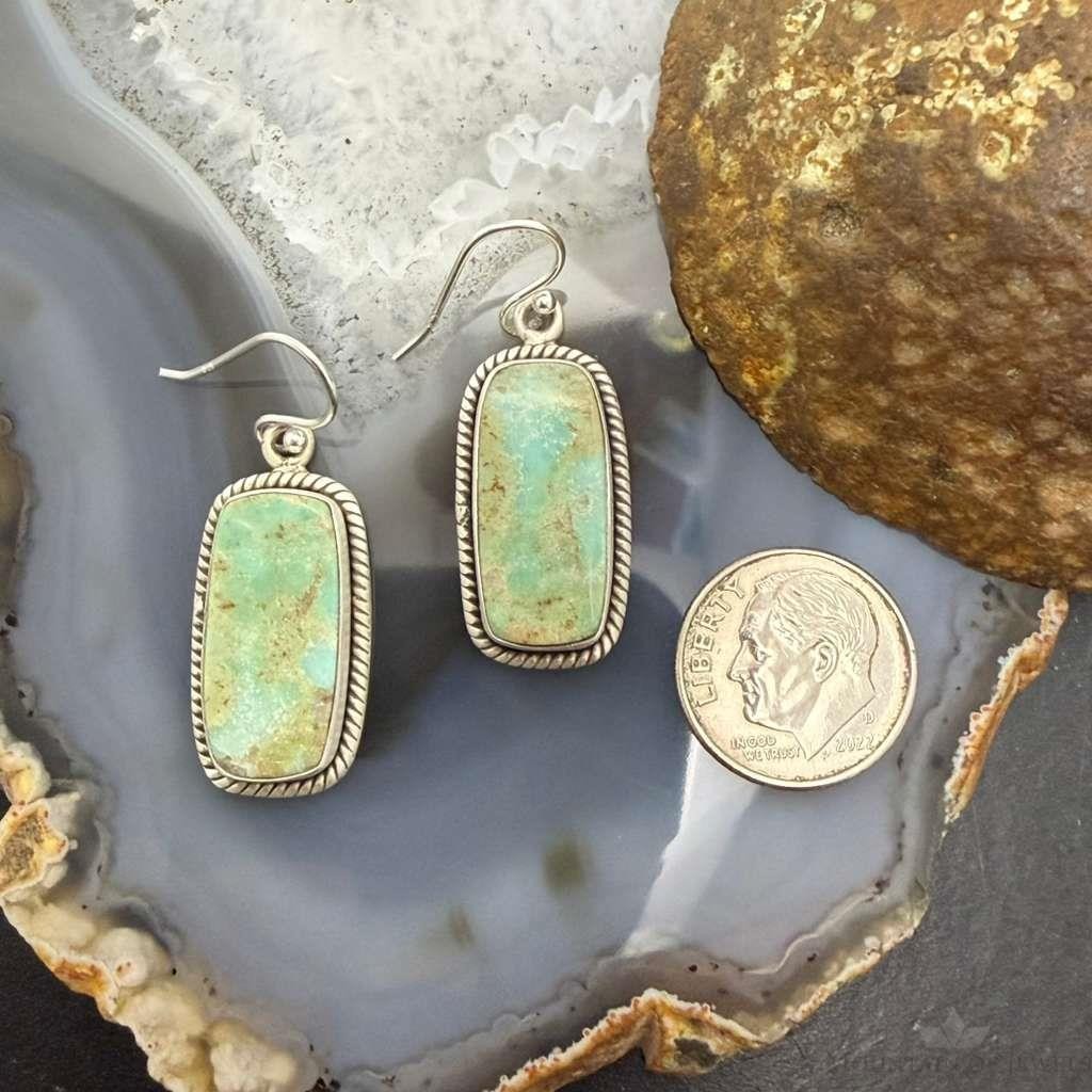 Sterling Silver Southwestern Style Rectangle Turquoise Dangle Earrings For Women