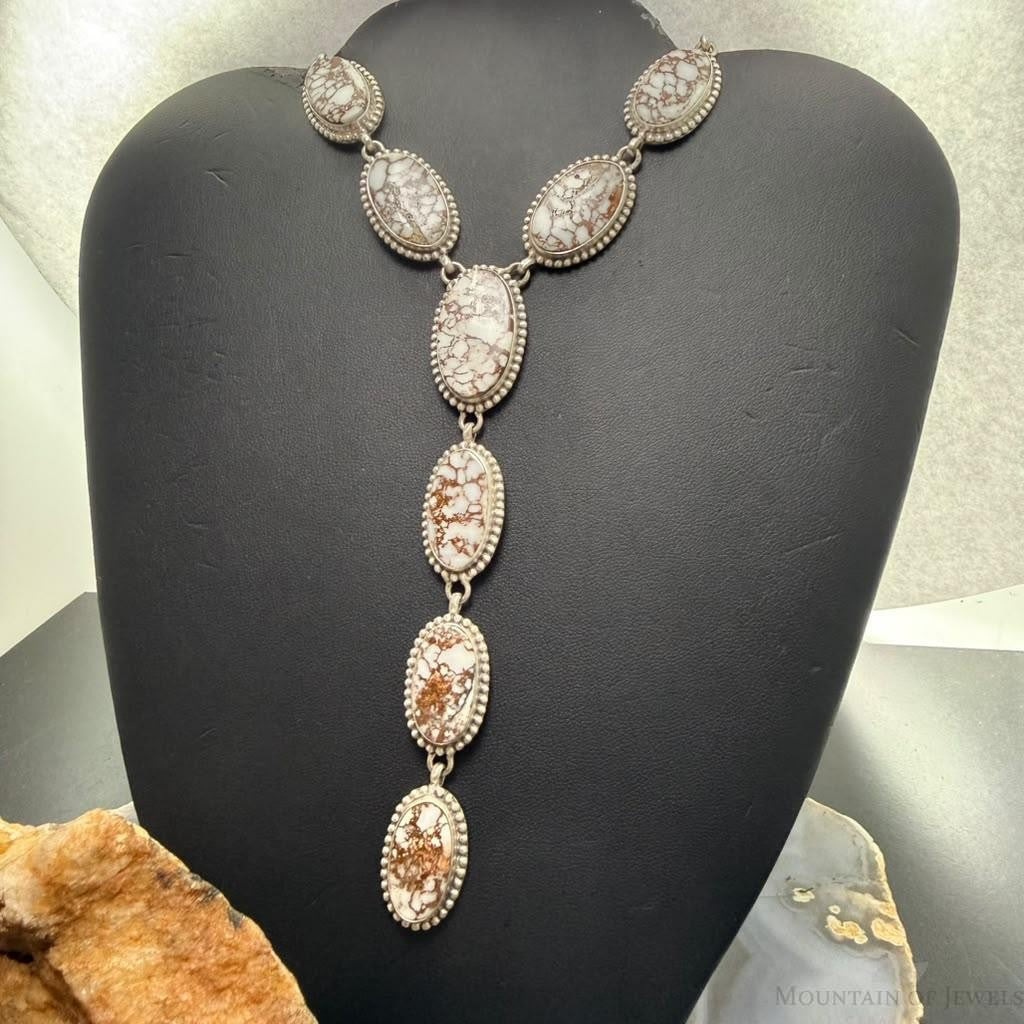 Sterling Silver Southwestern Style Oval Wild Horse Lariat 23.5" Necklace For Women